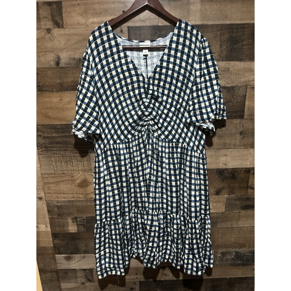 Ava and Viv Womens NWT 3X Blue Green Plaid Babydoll Dress Plus